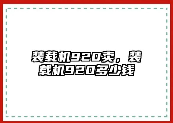 裝載機920賣，裝載機920多少錢