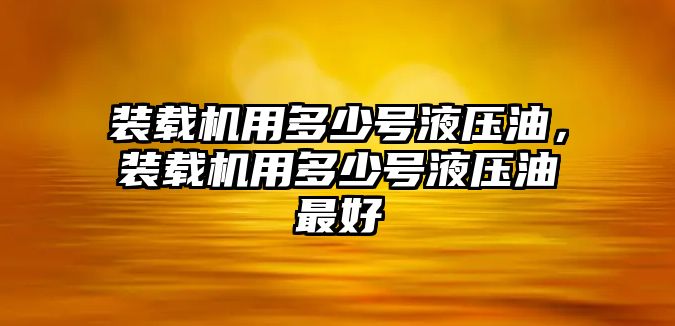 裝載機用多少號液壓油，裝載機用多少號液壓油最好