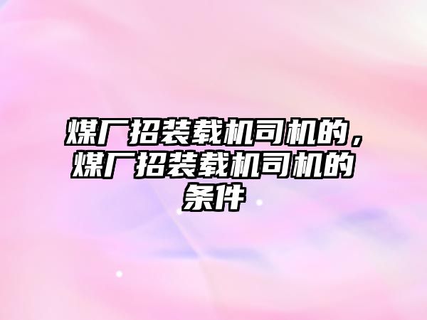 煤廠招裝載機司機的，煤廠招裝載機司機的條件