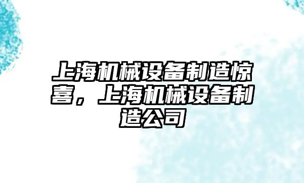 上海機械設備制造驚喜，上海機械設備制造公司