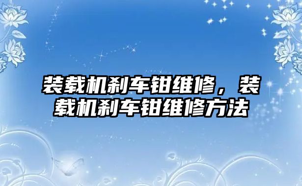 裝載機剎車鉗維修，裝載機剎車鉗維修方法