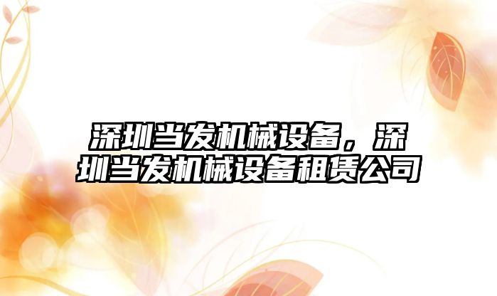 深圳當發機械設備，深圳當發機械設備租賃公司