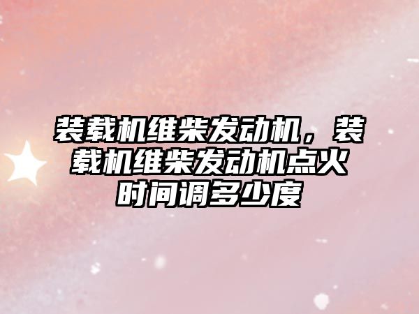 裝載機維柴發動機，裝載機維柴發動機點火時間調多少度