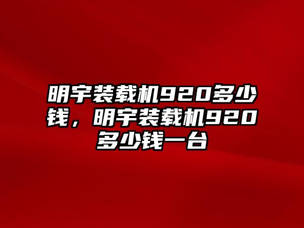 明宇裝載機(jī)920多少錢，明宇裝載機(jī)920多少錢一臺