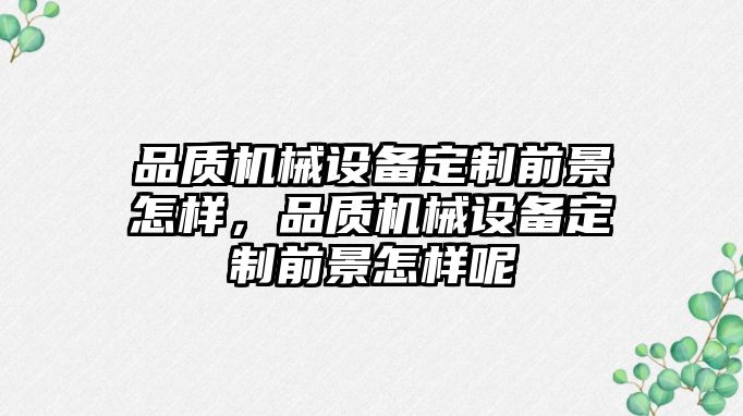 品質機械設備定制前景怎樣，品質機械設備定制前景怎樣呢