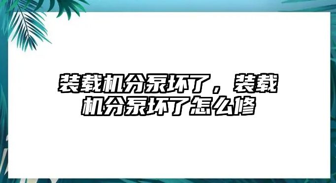 裝載機分泵壞了，裝載機分泵壞了怎么修