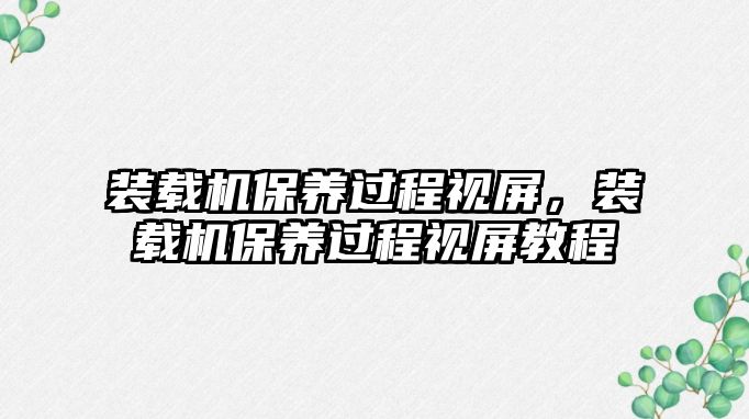 裝載機保養過程視屏，裝載機保養過程視屏教程