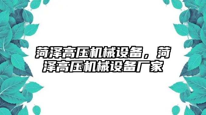 菏澤高壓機械設備，菏澤高壓機械設備廠家