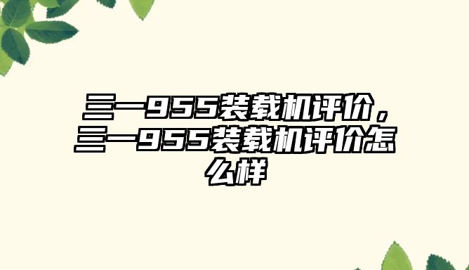 三一955裝載機評價，三一955裝載機評價怎么樣