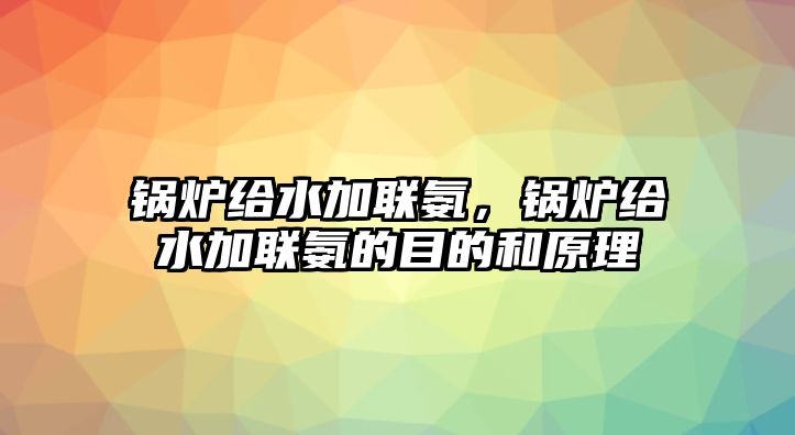 鍋爐給水加聯氨，鍋爐給水加聯氨的目的和原理