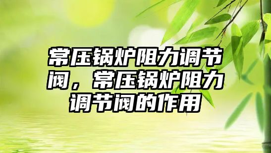 常壓鍋爐阻力調節閥，常壓鍋爐阻力調節閥的作用