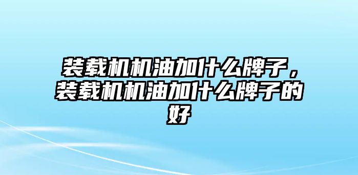 裝載機機油加什么牌子，裝載機機油加什么牌子的好