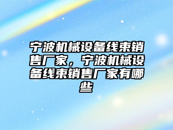 寧波機械設備線束銷售廠家，寧波機械設備線束銷售廠家有哪些