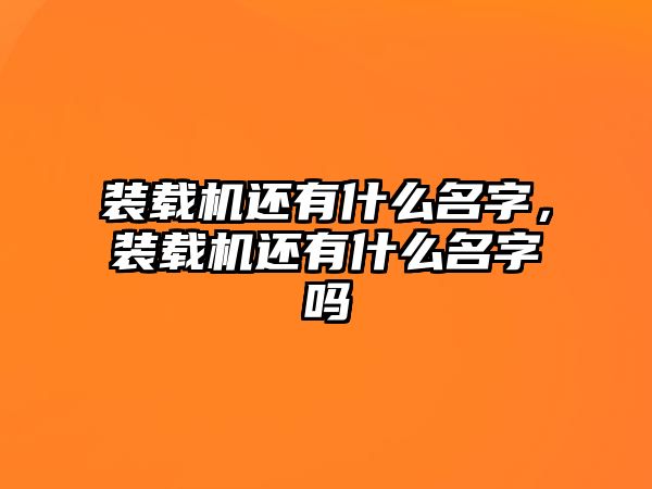 裝載機還有什么名字，裝載機還有什么名字嗎