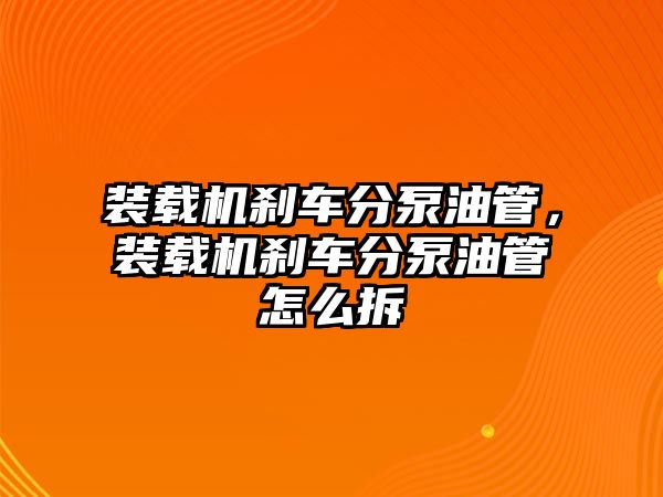 裝載機剎車分泵油管，裝載機剎車分泵油管怎么拆