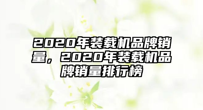 2020年裝載機品牌銷量，2020年裝載機品牌銷量排行榜