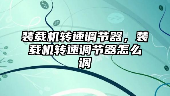 裝載機轉速調節器，裝載機轉速調節器怎么調