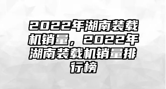 2022年湖南裝載機(jī)銷量，2022年湖南裝載機(jī)銷量排行榜