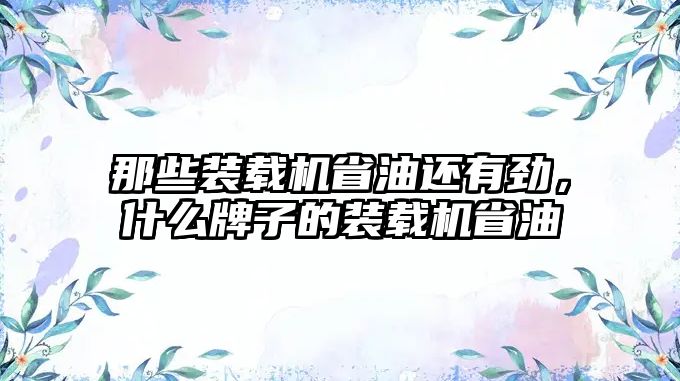 那些裝載機省油還有勁，什么牌子的裝載機省油