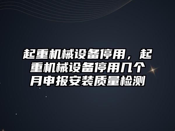 起重機械設備停用，起重機械設備停用幾個月申報安裝質量檢測