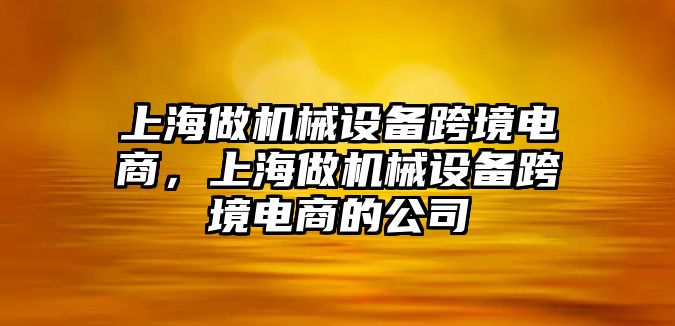 上海做機械設備跨境電商，上海做機械設備跨境電商的公司