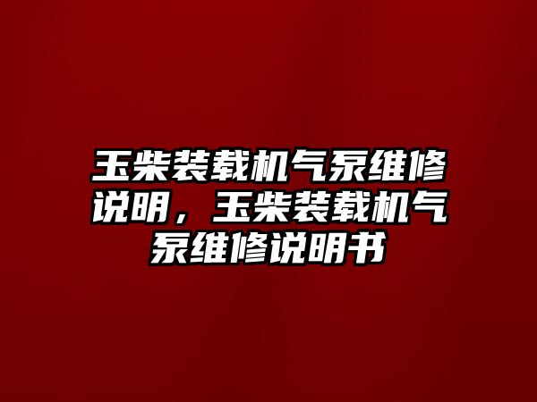 玉柴裝載機氣泵維修說明，玉柴裝載機氣泵維修說明書