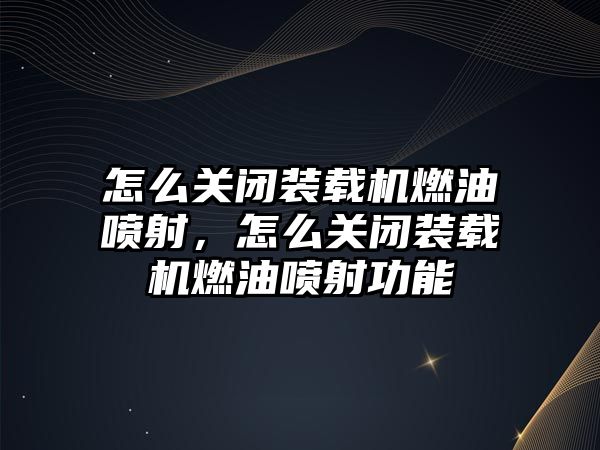 怎么關閉裝載機燃油噴射，怎么關閉裝載機燃油噴射功能