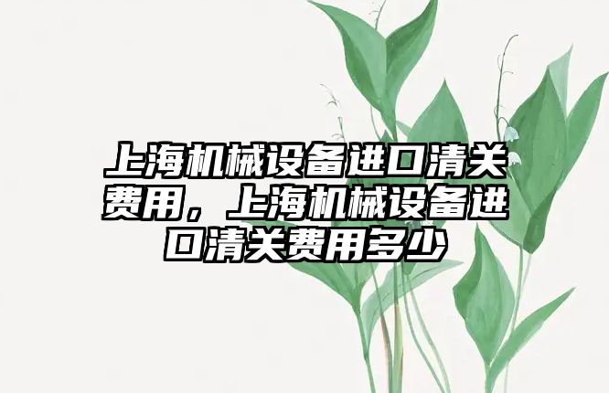 上海機械設備進口清關費用，上海機械設備進口清關費用多少