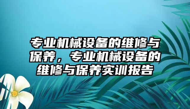 專業機械設備的維修與保養，專業機械設備的維修與保養實訓報告