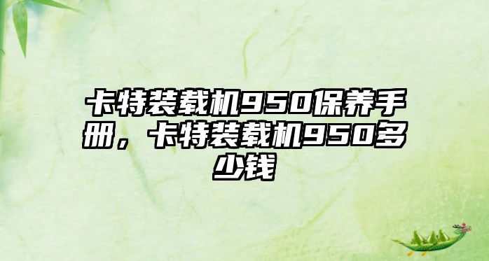 卡特裝載機950保養手冊，卡特裝載機950多少錢